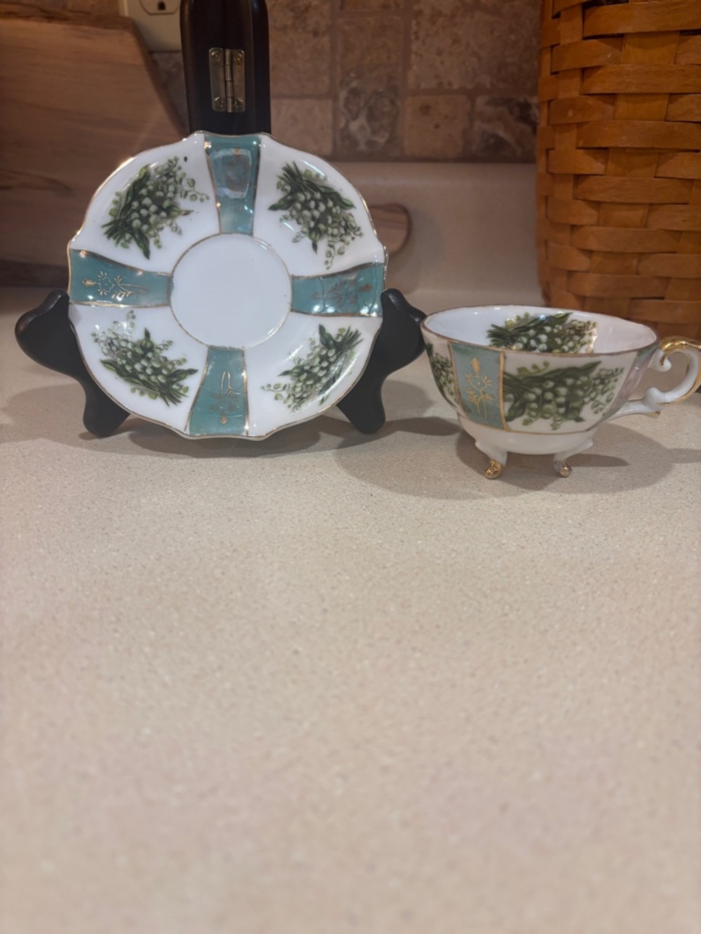 Vintage Trimont Ware Japan Lily of the Valley demitasse cup and saucer set.